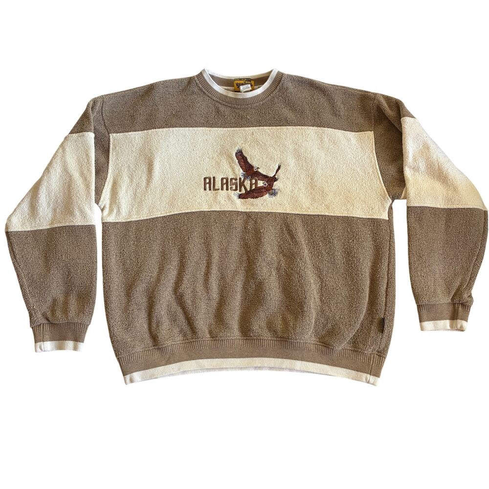 Vintage Alaska Sweater Mens XL Stripped Renegade Club Embroidered USA Crew Eagle